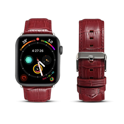 For Apple Watch Ultra 49mm&Watch Ultra 2 49mm / Series 9&8&7 45mm / SE 3&SE 2&6&SE&5&4 44mm / 3&2&1 42mm Cowhide Crocodile Texture Strap Watch Band(Red-brown) by bashfashion