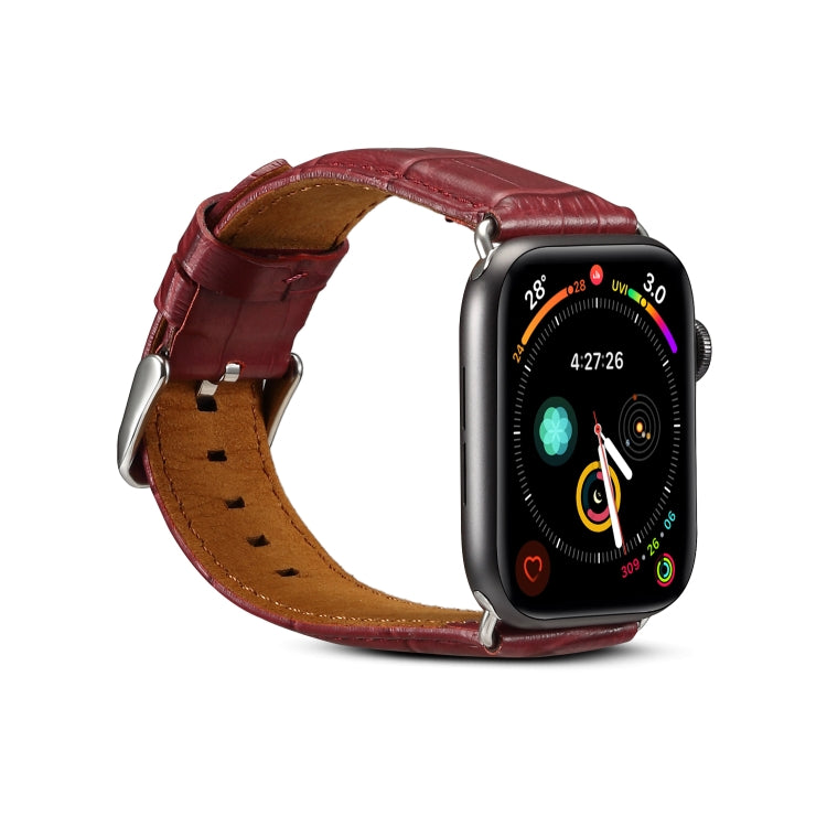 For Apple Watch Ultra 49mm&Watch Ultra 2 49mm / Series 9&8&7 45mm / SE 3&SE 2&6&SE&5&4 44mm / 3&2&1 42mm Cowhide Crocodile Texture Strap Watch Band(Red-brown) by bashfashion