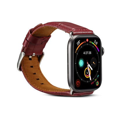 For Apple Watch Ultra 49mm&Watch Ultra 2 49mm / Series 9&8&7 45mm / SE 3&SE 2&6&SE&5&4 44mm / 3&2&1 42mm Cowhide Crocodile Texture Strap Watch Band(Red-brown) by bashfashion