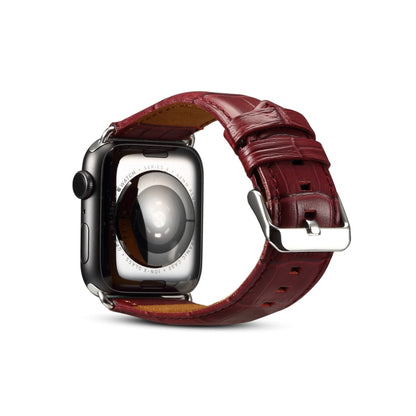 For Apple Watch Ultra 49mm&Watch Ultra 2 49mm / Series 9&8&7 45mm / SE 3&SE 2&6&SE&5&4 44mm / 3&2&1 42mm Cowhide Crocodile Texture Strap Watch Band(Red-brown) by bashfashion