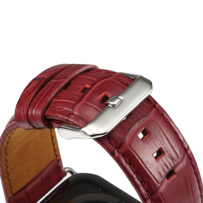 For Apple Watch Ultra 49mm&Watch Ultra 2 49mm / Series 9&8&7 45mm / SE 3&SE 2&6&SE&5&4 44mm / 3&2&1 42mm Cowhide Crocodile Texture Strap Watch Band(Red-brown) by bashfashion