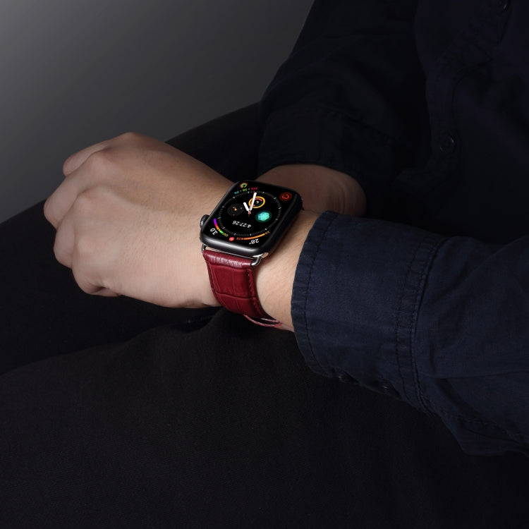For Apple Watch Ultra 49mm&Watch Ultra 2 49mm / Series 9&8&7 45mm / SE 3&SE 2&6&SE&5&4 44mm / 3&2&1 42mm Cowhide Crocodile Texture Strap Watch Band(Red-brown) by bashfashion