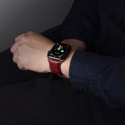 For Apple Watch Ultra 49mm&Watch Ultra 2 49mm / Series 9&8&7 45mm / SE 3&SE 2&6&SE&5&4 44mm / 3&2&1 42mm Cowhide Crocodile Texture Strap Watch Band(Red-brown) by bashfashion