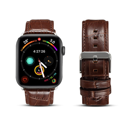 For Apple Watch Ultra 49mm&Watch Ultra 2 49mm / Series 9&8&7 45mm / SE 3&SE 2&6&SE&5&4 44mm / 3&2&1 42mm Cowhide Crocodile Texture Strap Watch Band(Coffee) by bashfashion