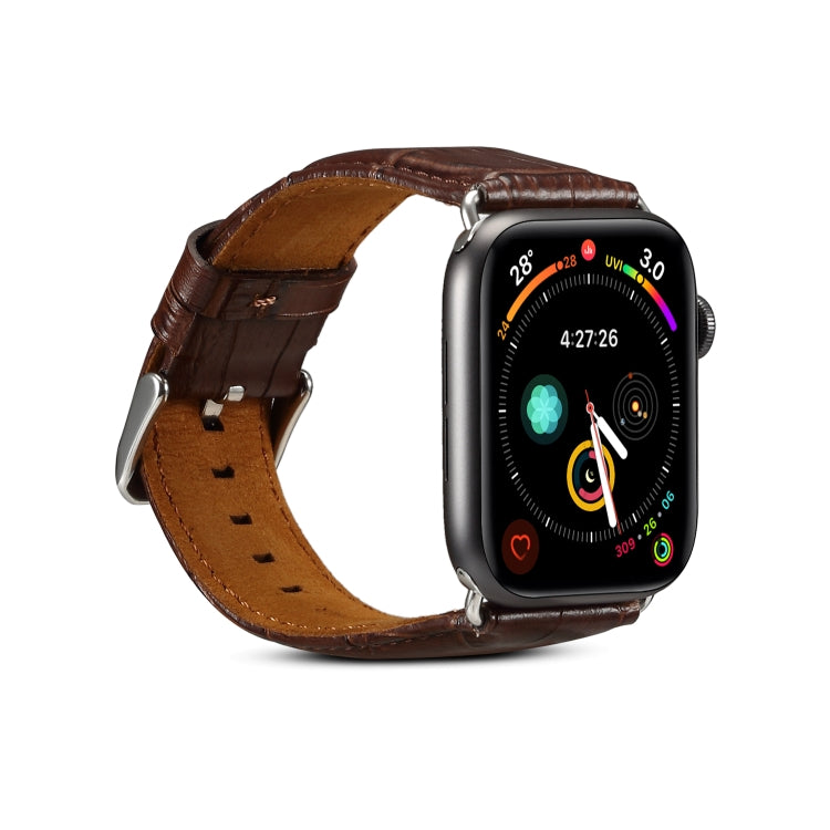 For Apple Watch Ultra 49mm&Watch Ultra 2 49mm / Series 9&8&7 45mm / SE 3&SE 2&6&SE&5&4 44mm / 3&2&1 42mm Cowhide Crocodile Texture Strap Watch Band(Coffee) by bashfashion