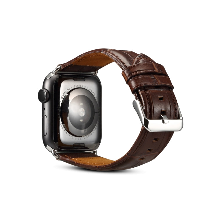 For Apple Watch Ultra 49mm&Watch Ultra 2 49mm / Series 9&8&7 45mm / SE 3&SE 2&6&SE&5&4 44mm / 3&2&1 42mm Cowhide Crocodile Texture Strap Watch Band(Coffee) by bashfashion