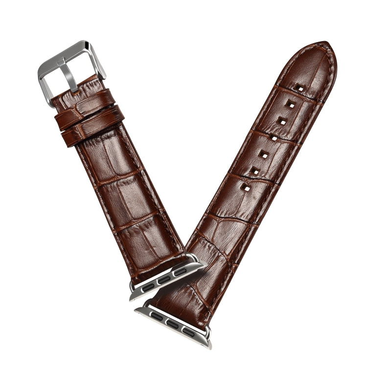 For Apple Watch Ultra 49mm&Watch Ultra 2 49mm / Series 9&8&7 45mm / SE 3&SE 2&6&SE&5&4 44mm / 3&2&1 42mm Cowhide Crocodile Texture Strap Watch Band(Coffee) by bashfashion