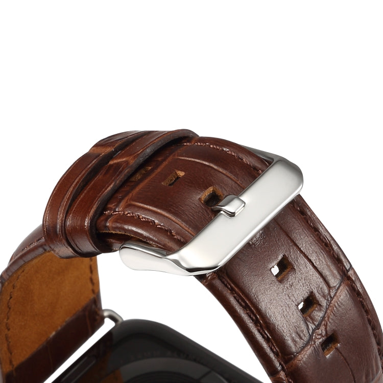 For Apple Watch Ultra 49mm&Watch Ultra 2 49mm / Series 9&8&7 45mm / SE 3&SE 2&6&SE&5&4 44mm / 3&2&1 42mm Cowhide Crocodile Texture Strap Watch Band(Coffee) by bashfashion