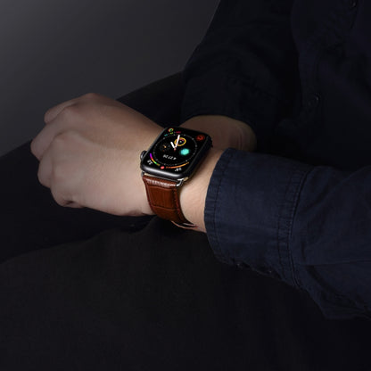For Apple Watch Ultra 49mm&Watch Ultra 2 49mm / Series 9&8&7 45mm / SE 3&SE 2&6&SE&5&4 44mm / 3&2&1 42mm Cowhide Crocodile Texture Strap Watch Band(Coffee) by bashfashion