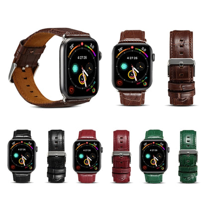 For Apple Watch Ultra 49mm&Watch Ultra 2 49mm / Series 9&8&7 45mm / SE 3&SE 2&6&SE&5&4 44mm / 3&2&1 42mm Cowhide Crocodile Texture Strap Watch Band(Red-brown) by bashfashion