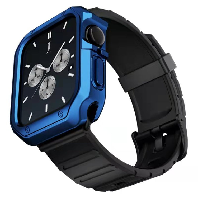 Silicone Watch Band + Watch Case Set For Apple Watch Series 9 / 8 / 7 41mm(Black Blue) by bashfashion