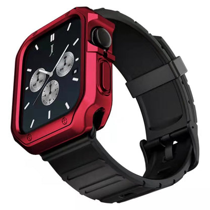 Silicone Watch Band + Watch Case Set For Apple Watch Series 9 / 8 / 7 45mm(Black Red) by bashfashion