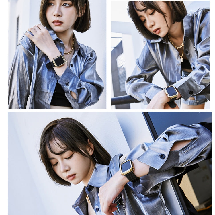 Silicone Watch Band + Watch Case Set For Apple Watch Series 9 / 8 / 7 45mm(Pink Green Silver) by bashfashion