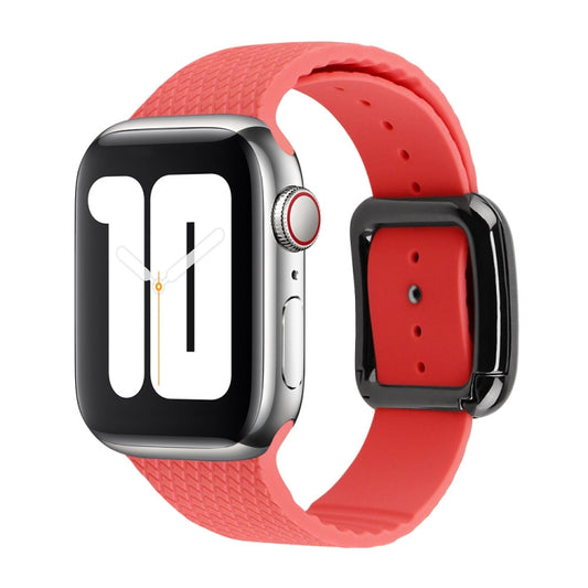 Black Buckle Silicone Watch Band For Apple Watch Series 9&8&7 41mm / SE 3&SE 2&6&SE&5&4 40mm / 3&2&1 38mm(Coral Red) by bashfashion
