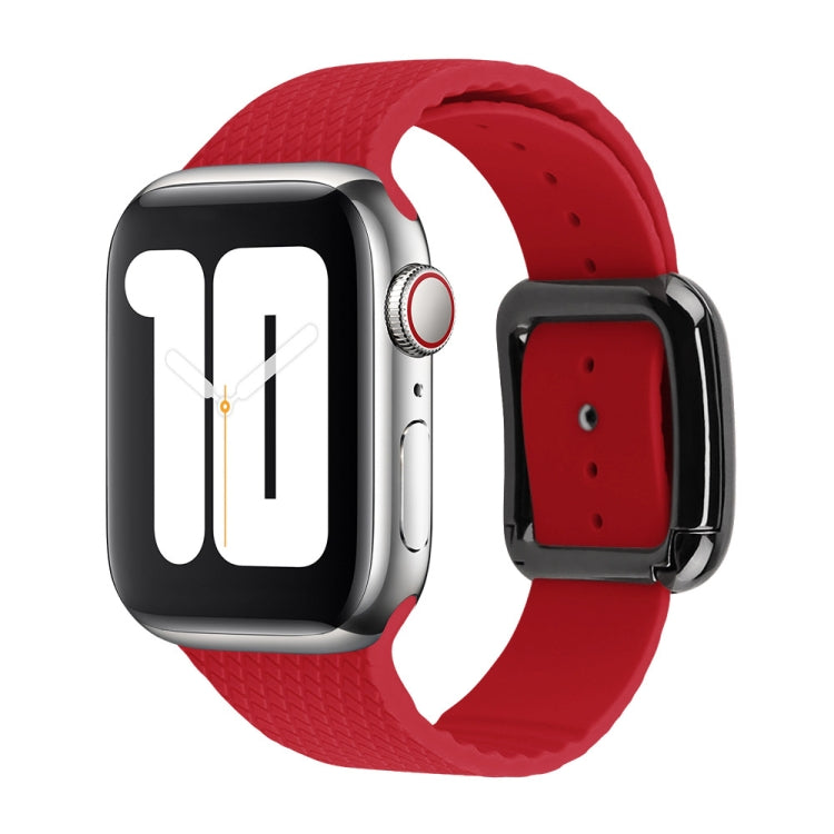 Black Buckle Silicone Watch Band For Apple Watch Ultra 49mm&Watch Ultra 2 49mm / Series 9&8&7 45mm / SE 3&SE 2&6&SE&5&4 44mm / 3&2&1 42mm(Rose Red) by bashfashion