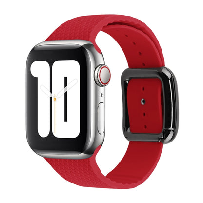 Black Buckle Silicone Watch Band For Apple Watch Ultra 49mm&Watch Ultra 2 49mm / Series 9&8&7 45mm / SE 3&SE 2&6&SE&5&4 44mm / 3&2&1 42mm(Rose Red) by bashfashion