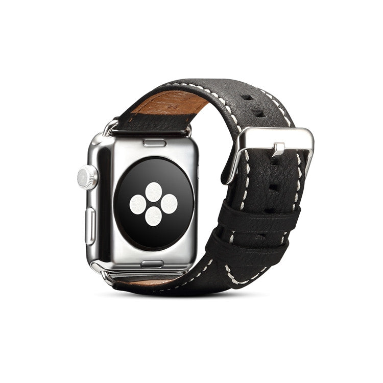 For Apple Watch Series 9&8&7 41mm / SE 3&SE 2&6&SE&5&4 40mm / 3&2&1 38mm Environmental Protection Genuine Leather Watch Band Watch Band(Black) by bashfashion