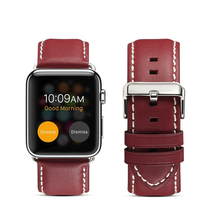 For Apple Watch Ultra 49mm&Watch Ultra 2 49mm / Series 9&8&7 45mm / SE 3&SE 2&6&SE&5&4 44mm / 3&2&1 42mm Environmental Protection Genuine Leather Watch Band Watch Band(Red-brown) by bashfashion