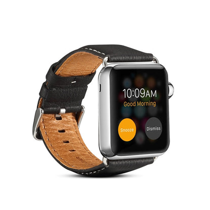 For Apple Watch Series 7 45mm / 6 & SE & 5 & 4 44mm / 3 & 2 & 1 42mm Environmental Protection Genuine Leather Watch Band Watch Band(Black) by bashfashion
