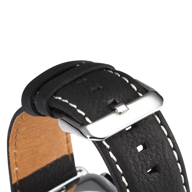 For Apple Watch Series 7 45mm / 6 & SE & 5 & 4 44mm / 3 & 2 & 1 42mm Environmental Protection Genuine Leather Watch Band Watch Band(Black) by bashfashion