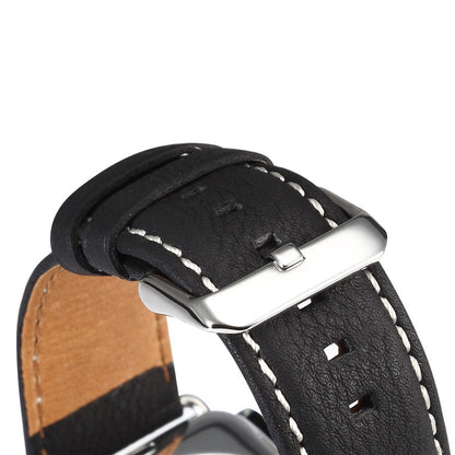 For Apple Watch Series 7 45mm / 6 & SE & 5 & 4 44mm / 3 & 2 & 1 42mm Environmental Protection Genuine Leather Watch Band Watch Band(Black) by bashfashion