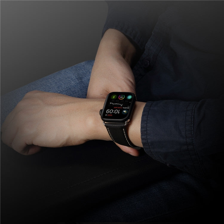 For Apple Watch Series 7 45mm / 6 & SE & 5 & 4 44mm / 3 & 2 & 1 42mm Environmental Protection Genuine Leather Watch Band Watch Band(Black) by bashfashion