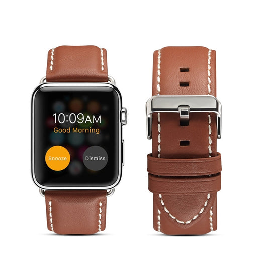 For Apple Watch Series 7 45mm / 6 & SE & 5 & 4 44mm / 3 & 2 & 1 42mm Environmental Protection Genuine Leather Watch Band Watch Band(Light Brown) by bashfashion