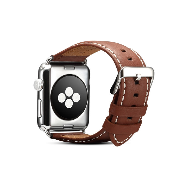 For Apple Watch Series 7 45mm / 6 & SE & 5 & 4 44mm / 3 & 2 & 1 42mm Environmental Protection Genuine Leather Watch Band Watch Band(Light Brown) by bashfashion