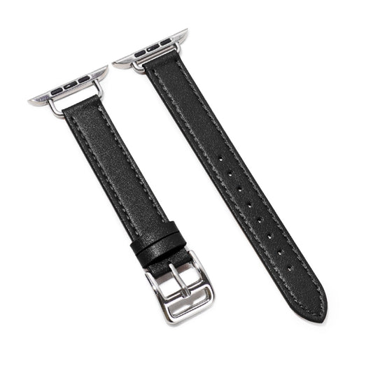 14mm Cowhide Leather Watch Band For Apple Watch Series 7 41mm/6&SE&5&4 40mm/3&2&1 38mm(Black) by bashfashion