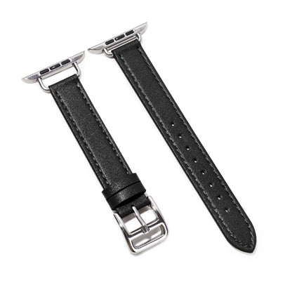 14mm Cowhide Leather Watch Band For Apple Watch Series 7 45mm/6&SE&5&4 44mm/3&2&1 42mm(Black) by bashfashion