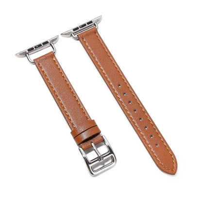 14mm Cowhide Leather Watch Band For Apple Watch Series 7 45mm/6&SE&5&4 44mm/3&2&1 42mm(Light Brown) by bashfashion