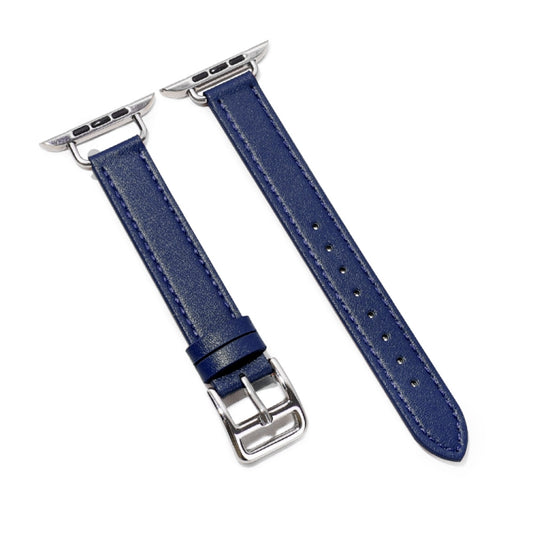 14mm Cowhide Leather Watch Band For Apple Watch Series 7 45mm/6&SE&5&4 44mm/3&2&1 42mm(Dark Blue) by bashfashion