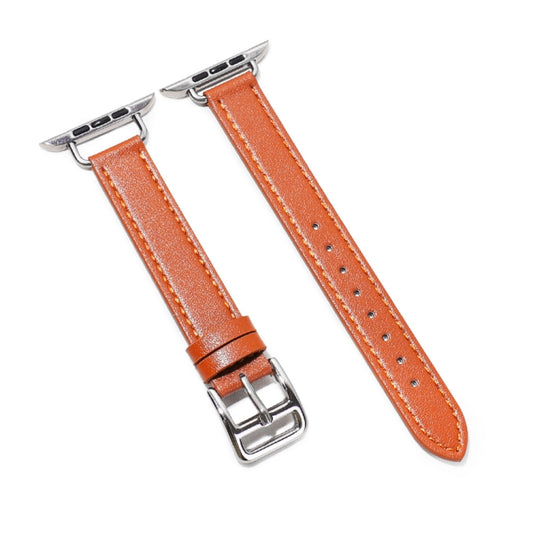 14mm Cowhide Leather Watch Band For Apple Watch Series 7 45mm/6&SE&5&4 44mm/3&2&1 42mm(Orange) by bashfashion