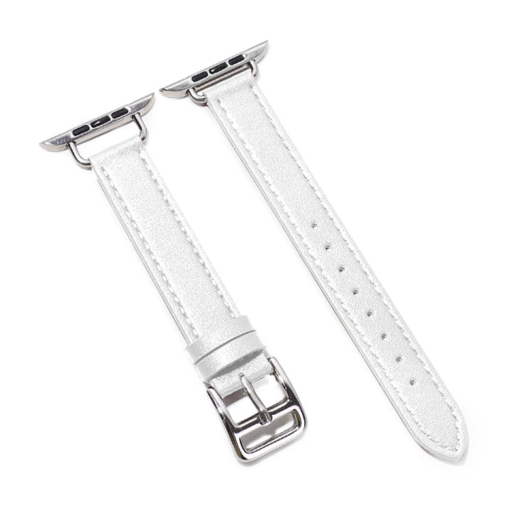 14mm Cowhide Leather Watch Band For Apple Watch Series 7 45mm/6&SE&5&4 44mm/3&2&1 42mm(White) by bashfashion