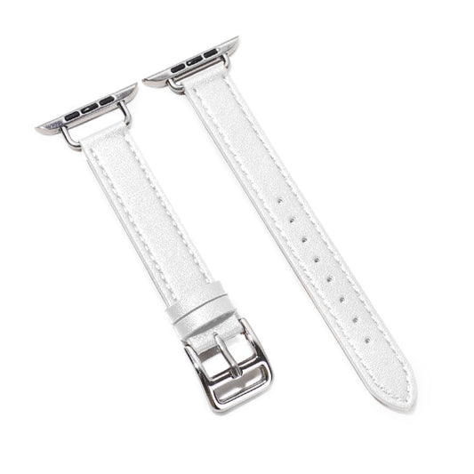 14mm Cowhide Leather Watch Band For Apple Watch Series 7 45mm/6&SE&5&4 44mm/3&2&1 42mm(White) by bashfashion