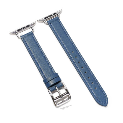 14mm Cowhide Leather Watch Band For Apple Watch Series 7 45mm/6&SE&5&4 44mm/3&2&1 42mm(Light Blue) by bashfashion