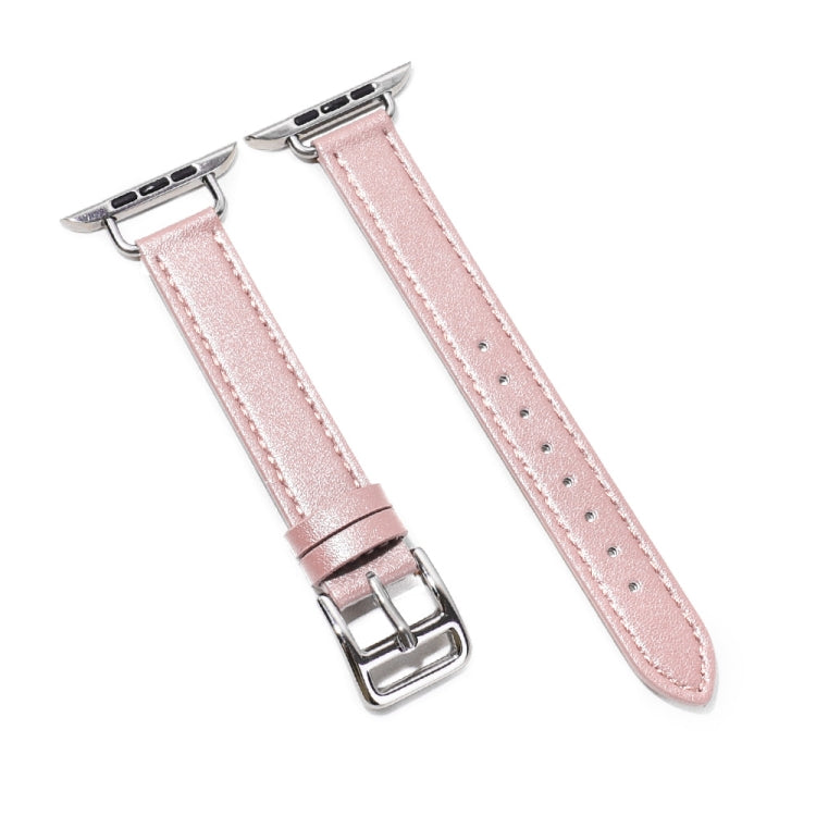 14mm Cowhide Leather Watch Band For Apple Watch Series 7 45mm/6&SE&5&4 44mm/3&2&1 42mm(Pink) by bashfashion