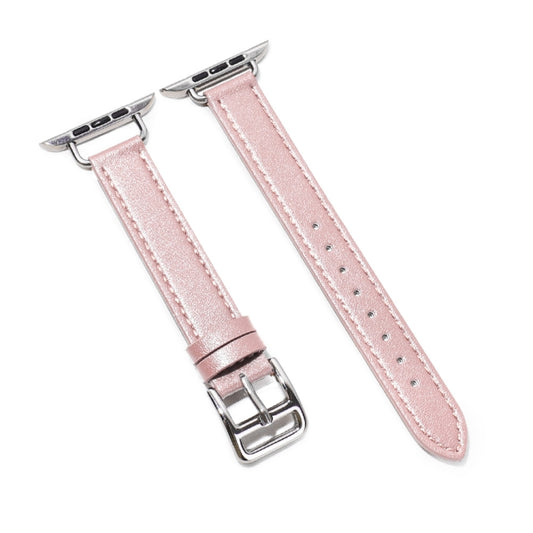 14mm Cowhide Leather Watch Band For Apple Watch Series 7 45mm/6&SE&5&4 44mm/3&2&1 42mm(Pink) by bashfashion
