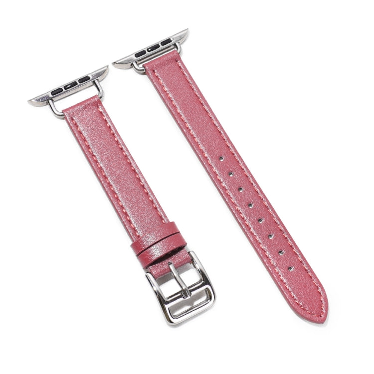 14mm Cowhide Leather Watch Band For Apple Watch Series 7 45mm/6&SE&5&4 44mm/3&2&1 42mm(Rose Red) by bashfashion