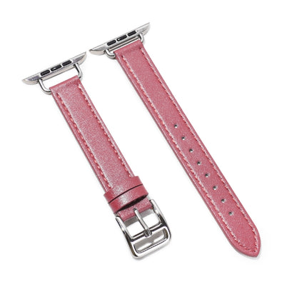 14mm Cowhide Leather Watch Band For Apple Watch Series 7 45mm/6&SE&5&4 44mm/3&2&1 42mm(Rose Red) by bashfashion