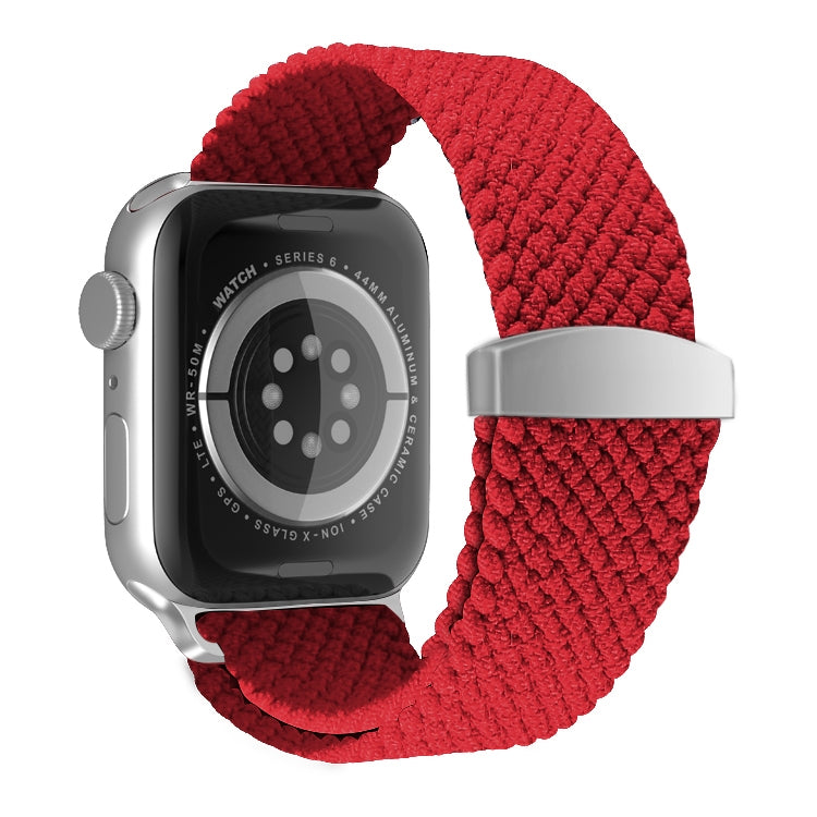 Nylon Braid Watch Band For Apple Watch Ultra 49mm&Watch Ultra 2 49mm / Series 9&8&7 45mm / SE 3&SE 2&6&SE&5&4 44mm / 3&2&1 42mm(Red) by bashfashion