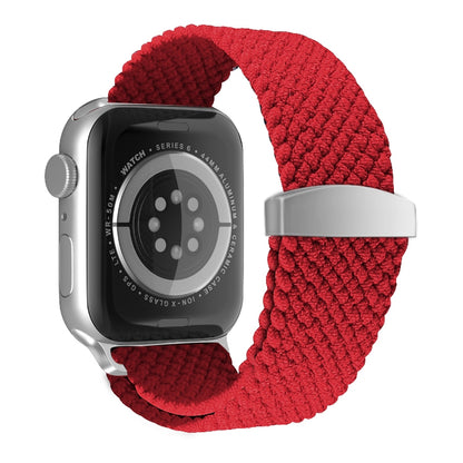 Nylon Braid Watch Band For Apple Watch Ultra 49mm&Watch Ultra 2 49mm / Series 9&8&7 45mm / SE 3&SE 2&6&SE&5&4 44mm / 3&2&1 42mm(Red) by bashfashion