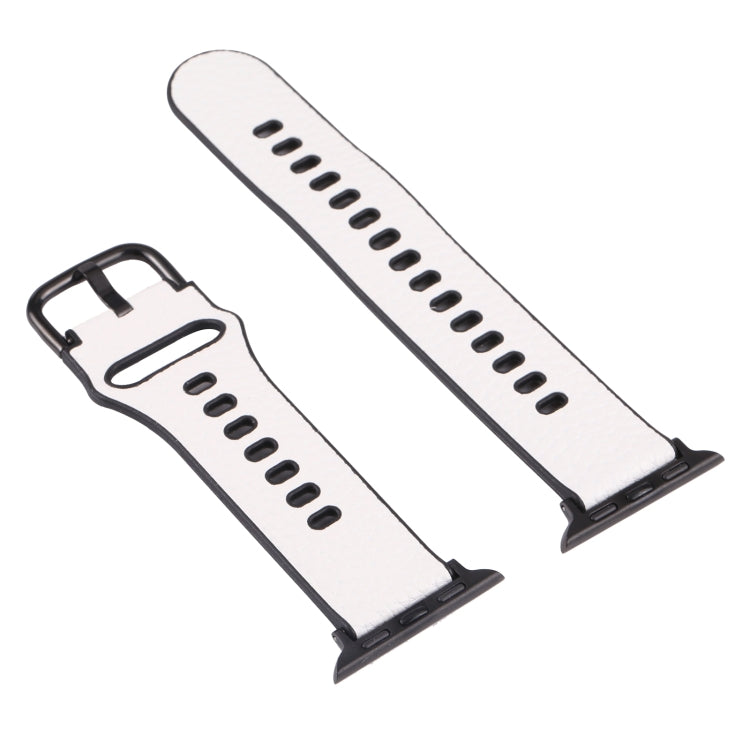Litchi TPU Watch Band For Apple Watch Series 9&8&7 41mm / SE 3&SE 2&6&SE&5&4 40mm / 3&2&1 38mm(White Black) by bashfashion