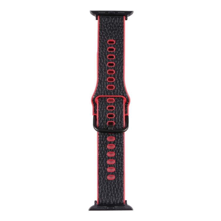 Litchi TPU Watch Band For Apple Watch Ultra 49mm&Watch Ultra 2 49mm / Series 9&8&7 45mm / SE 3&SE 2&6&SE&5&4 44mm / 3&2&1 42mm(Black Red) by bashfashion