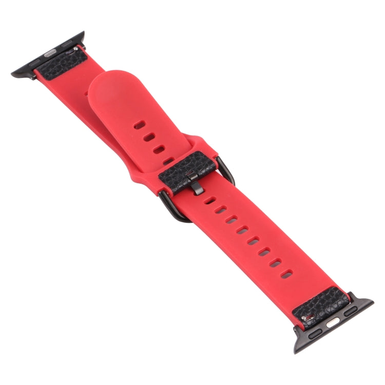 Litchi TPU Watch Band For Apple Watch Ultra 49mm&Watch Ultra 2 49mm / Series 9&8&7 45mm / SE 3&SE 2&6&SE&5&4 44mm / 3&2&1 42mm(Black Red) by bashfashion