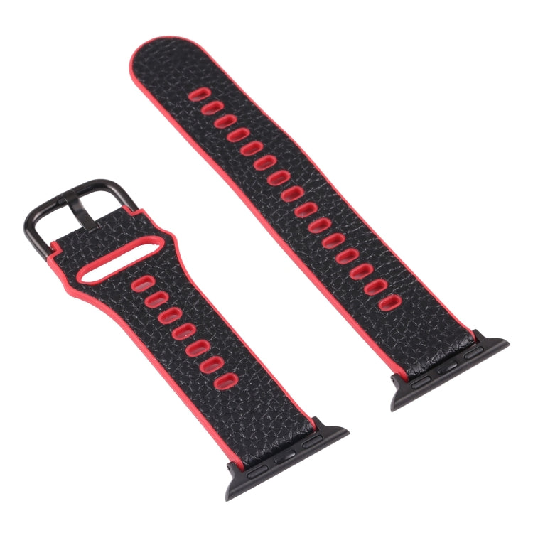 Litchi TPU Watch Band For Apple Watch Ultra 49mm&Watch Ultra 2 49mm / Series 9&8&7 45mm / SE 3&SE 2&6&SE&5&4 44mm / 3&2&1 42mm(Black Red) by bashfashion