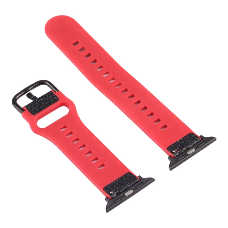 Litchi TPU Watch Band For Apple Watch Ultra 49mm&Watch Ultra 2 49mm / Series 9&8&7 45mm / SE 3&SE 2&6&SE&5&4 44mm / 3&2&1 42mm(Black Red) by bashfashion