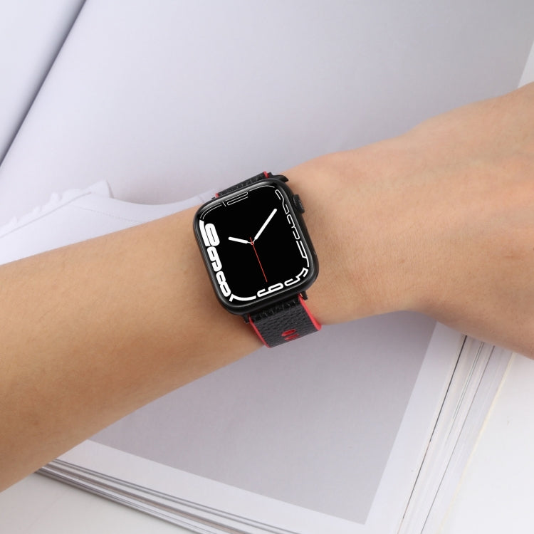 Litchi TPU Watch Band For Apple Watch Ultra 49mm&Watch Ultra 2 49mm / Series 9&8&7 45mm / SE 3&SE 2&6&SE&5&4 44mm / 3&2&1 42mm(Black Red) by bashfashion