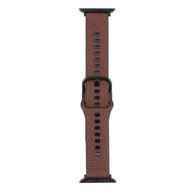 Litchi TPU Watch Band For Apple Watch Ultra 49mm&Watch Ultra 2 49mm / Series 9&8&7 45mm / SE 3&SE 2&6&SE&5&4 44mm / 3&2&1 42mm(Coffee Black) by bashfashion
