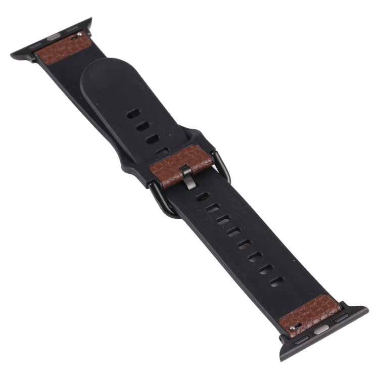 Litchi TPU Watch Band For Apple Watch Ultra 49mm&Watch Ultra 2 49mm / Series 9&8&7 45mm / SE 3&SE 2&6&SE&5&4 44mm / 3&2&1 42mm(Coffee Black) by bashfashion